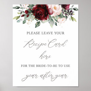 Poster Burgundy Blush Rose Floral Bridal Apportez une rec