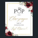 Poster Burgundy Blush Rose Floral Pop the Champagne Signa<br><div class="desc">c) Le Happy Cat Studio</div>