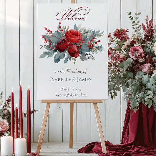 Poster Burgundy & Blush Roses Wedding Welcome