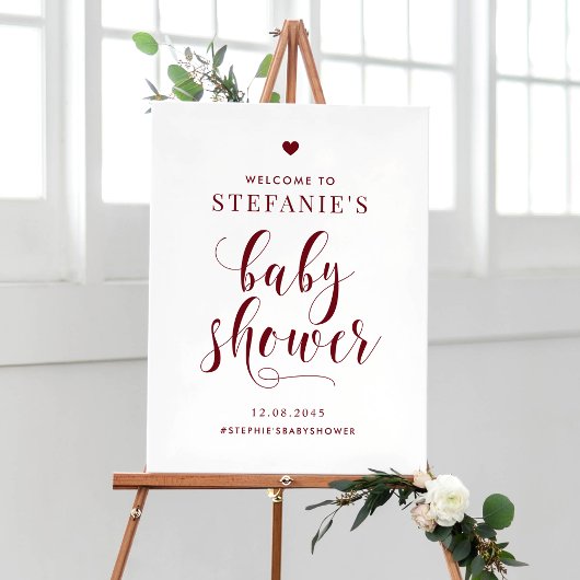 Poster Burgundy Bold Calligraphy Baby shower Bienvenue