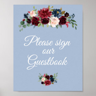 Poster burgundy dusty blue guestbook wedding sign