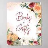 Poster Burgundy Fall Floral Citrouille Livres et Cadeaux (Devant)