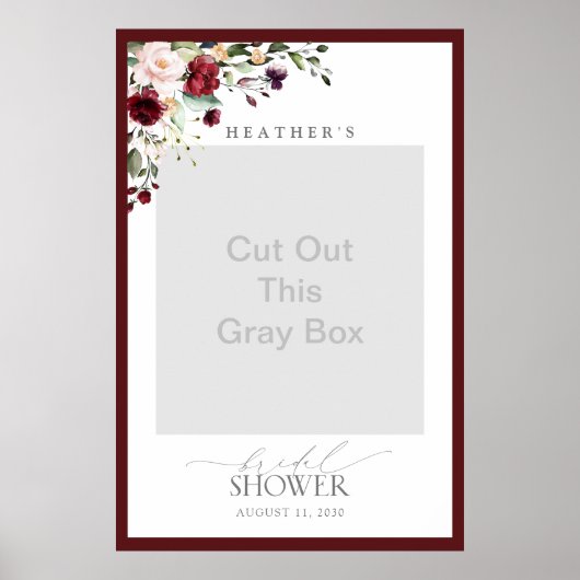 Poster Burgundy Floral Aquarelle Douche Photo Booth (Devant)