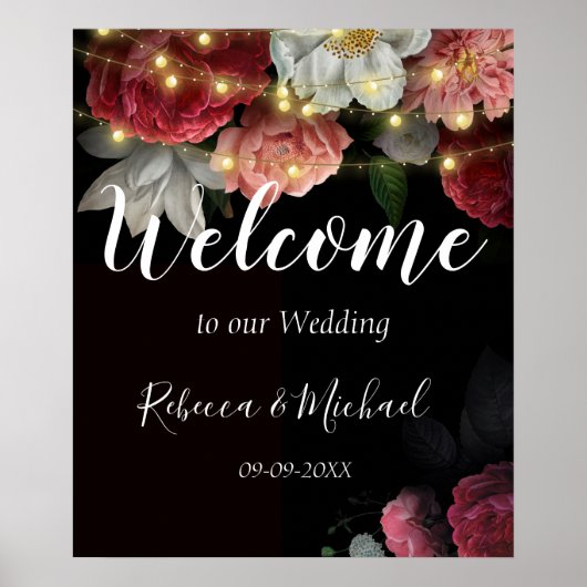 Poster Burgundy Floral Russe lampes à cordes (Devant)