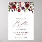 Poster Burgundy Flowers, Pink Flowers, Baptism Welcome (Devant)