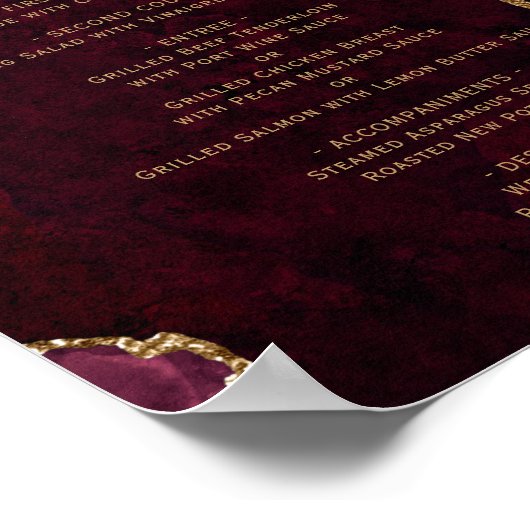 Poster Burgundy Gold Agate Mariage Table Menu (Coin)