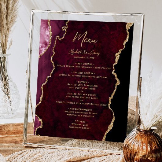 Poster Burgundy Gold Agate Mariage Table Menu