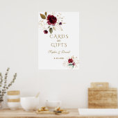 Poster Burgundy Gold Floral Cartes & Cadeaux Mariage (Cuisine)