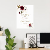 Poster Burgundy Gold Floral Cartes & Cadeaux Mariage (Bureau à domicile)