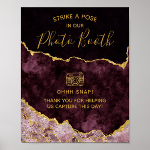 Poster Burgundy Gold Foil Agate Photo Booth Mariage Sign