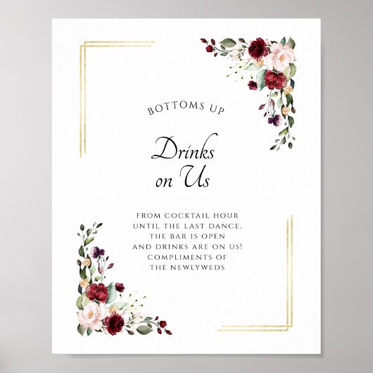 Poster Burgundy Gold Open Bar Boissons sur US Mariage Sig (Devant)