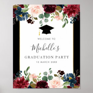 Poster burgundy marine graduation florale signe de bienve
