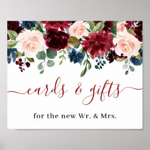 Poster Burgundy Navy Blue Blush Cartes et Cadeaux Mariage