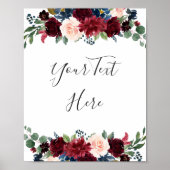Poster Burgundy Navy Blush Floral Aquarelle personnalisée (Devant)