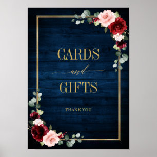 Poster Burgundy Navy Blush Floral Cartes et Cadeaux Po