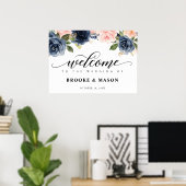 Poster Burgundy Navy Blush Floral Rustic Mariage Bienvenu (Bureau à domicile)