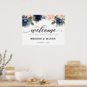 Poster Burgundy Navy Blush Floral Rustic Mariage Bienvenu (Cuisine)