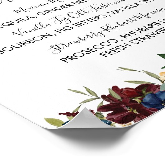 Poster Burgundy Navy Signature Cocktail Menu Signe (Coin)