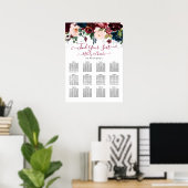 POSTER BURGUNDY NAVY WATERCOLOR FLEURS SEATING CHART (Bureau à domicile)