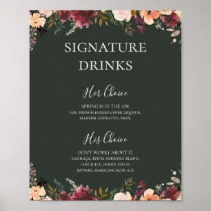 Poster Burgundy Orange Floral   Green Signature Drinks