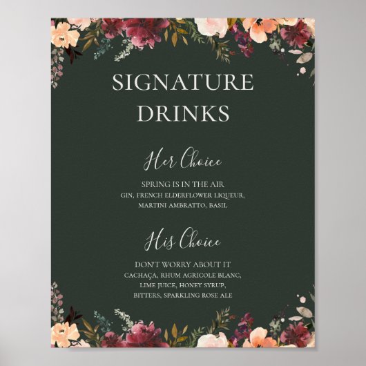 Poster Burgundy Orange Floral | Green Signature Drinks (Devant)