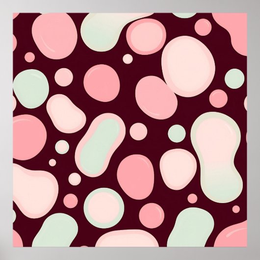 Poster Burgundy Pink Mint Organic Blob Pattern Abstract (Devant)