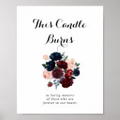 Poster Burgundy Pink Navy Floral This Candle Burns Sign (Devant)