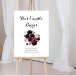 Poster Burgundy Pink Navy Floral This Candle Burns Sign<br><div class="desc">This burgundy pink navy floral candle burns sign is perfect for a rustic wedding. The design features watercolor pink,  blush,  navy,  blue and burgundy peonies,  roses with green foliage neatly assembled into elegant bouquets.</div>