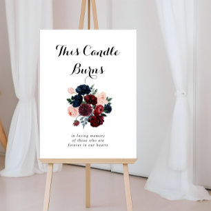 Poster Burgundy Pink Navy Floral This Candle Burns Sign