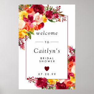 Poster Burgundy Pink Orange Yellow Bridal Shower Welcome 