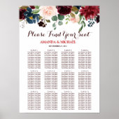 Poster Burgundy Red Navy Floral Rustic Boho Seating Chart (Devant)