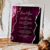 Poster Burgundy Red Silver Agate Script Wedding Bar Menu 