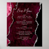 Poster Burgundy Red Silver Agate Script Wedding Bar Menu  (Devant)