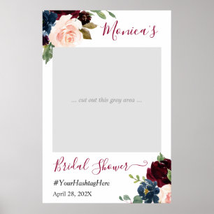 Poster Burgundy Rouge Navy Floral Mariage Photobooth