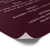 Poster Burgundy script simple mariage boissons menu bar (Coin)