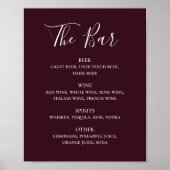 Poster Burgundy script simple mariage boissons menu bar (Devant)