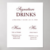 Poster Burgundy Signature Drink wedding sign (Devant)