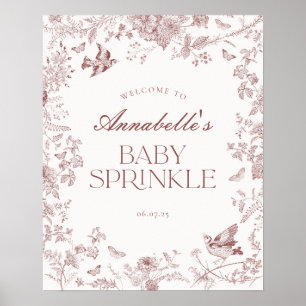 Poster Burgundy Toile Floral Baby SprinkAffiche de bienve