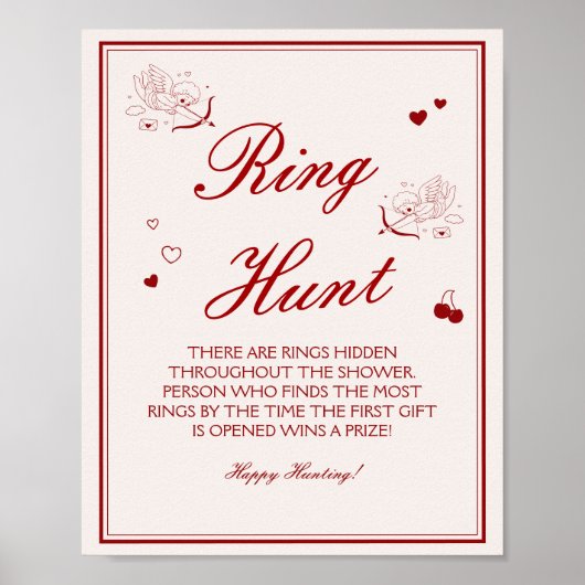 Poster Burgundy Valentine Bridal Shower Ring Game  (Devant)