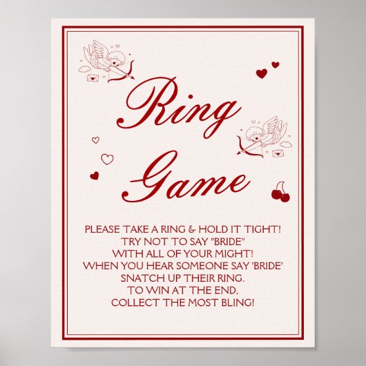 Poster Burgundy Valentine Bridal Shower Ring Game  (Devant)