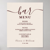 Poster Burgundy Wedding Bar Menu (Devant)