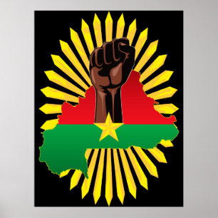 Poster Burkina Faso Carte, drapeau et première révolution
