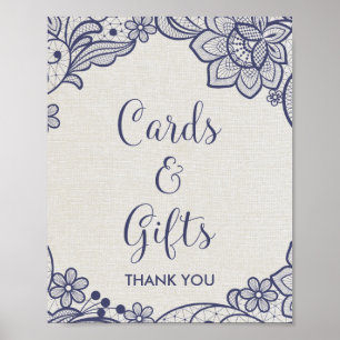 Poster Burlap et Navy Lace Panneau de cartes et cadeaux