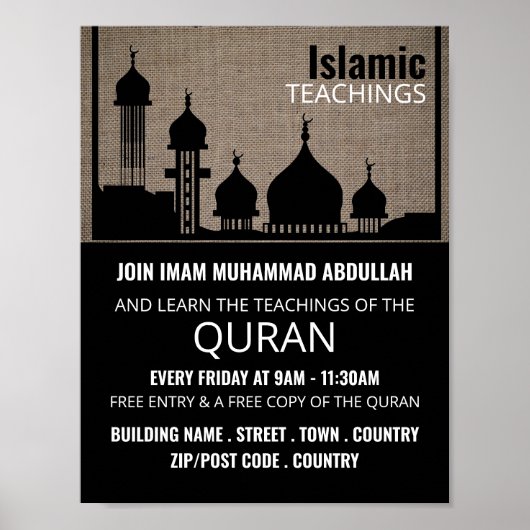 Poster Burlap Mosque Silhouette, Advert de l'enseignement (Devant)