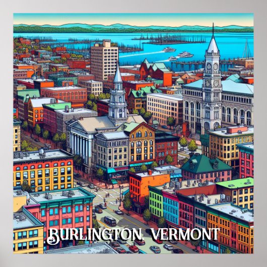 Poster Burlington, Vermont Comic Style Art (Devant)