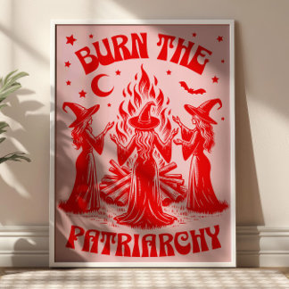 Poster Burn The Patriarchy Red Vintage Witches Feminist