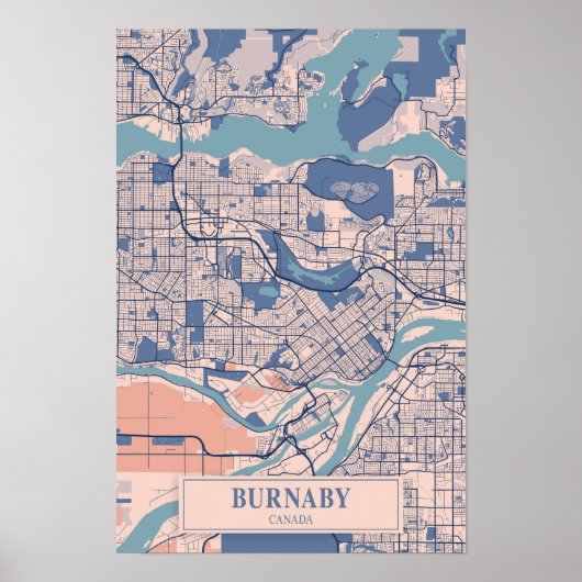 Poster Burnaby Canada Breezy City Map Travel (Devant)