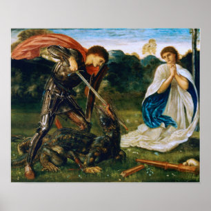 Poster Burne-Jones - Combat Saint George Tue Dragon