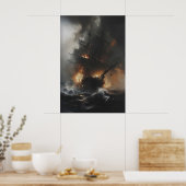 Poster Burning Pirate Ship in Stormy Ocean Gothic Nautica (Cuisine)