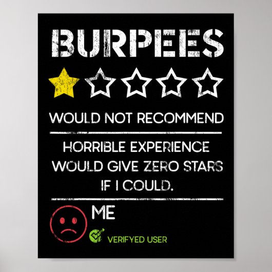 Poster Burpees ne recommanderait pas zéro étoile Funny Gy (Devant)